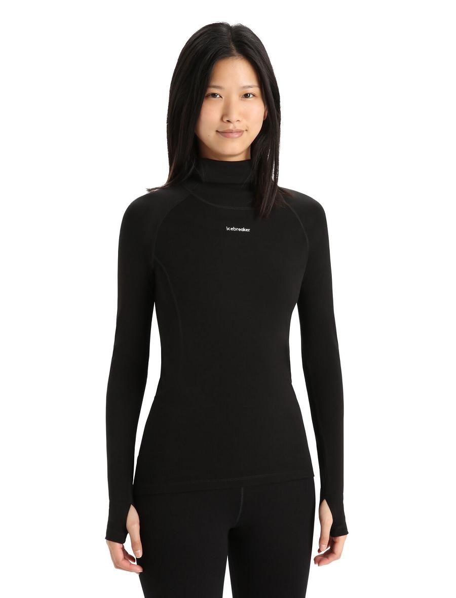 Black Icebreaker MerinoFine™ Long Sleeve Roll Neck Women\'s Base Layers | AU 1896XYUF